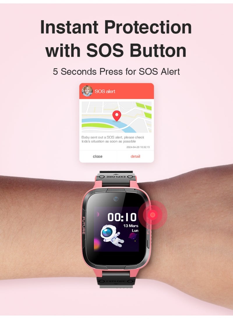 بوتسلاب ساعة ذكية للأطفال من بوتسلاب Kids Smart Watch E3 – ساعة ذكية للأطفال مع مكالمات فيديو، واي فاي، كاميرا، زر تنبيه الأمان، مقاومة للماء (وردي) - Image 4